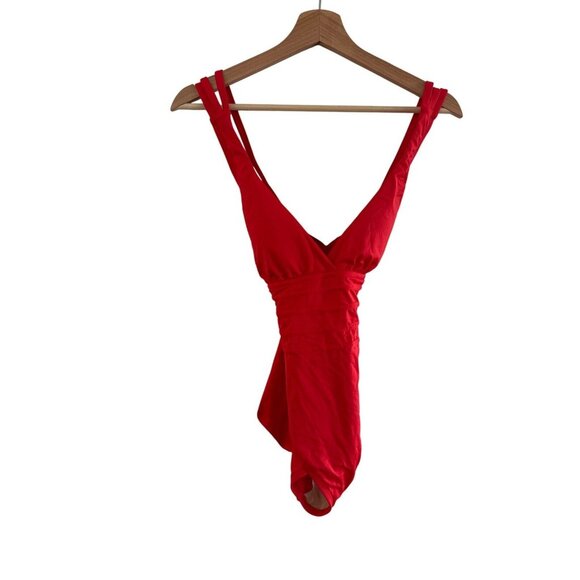 La Blanca Womens Red V-Neck One-Piece Swimsuit US Size 4 - Picture 3 of 6